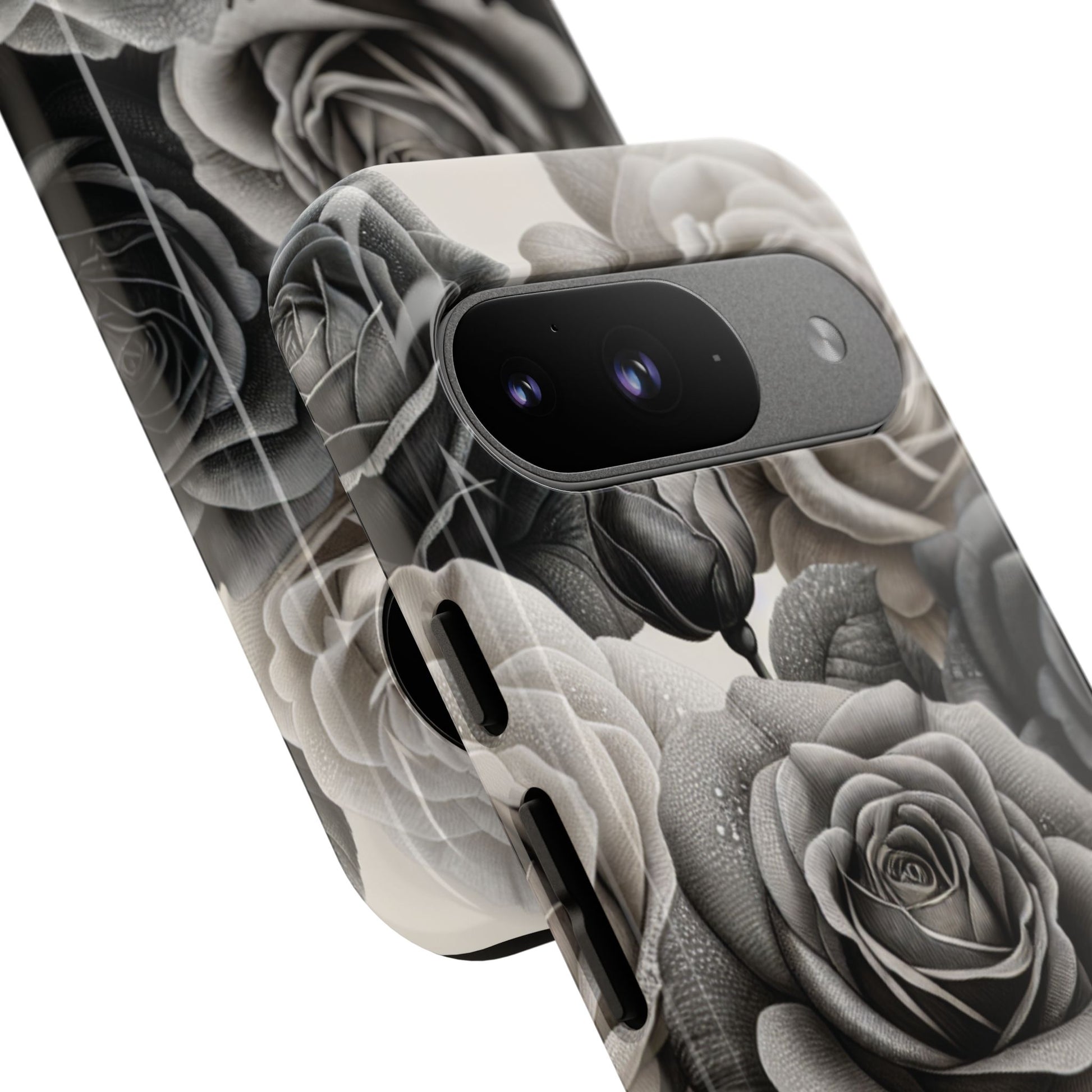 Elegant Floral Phone Case | Tough Cases with Black and White Roses | Stylish Gift for Her, Google Pixel Case, Vintage Design