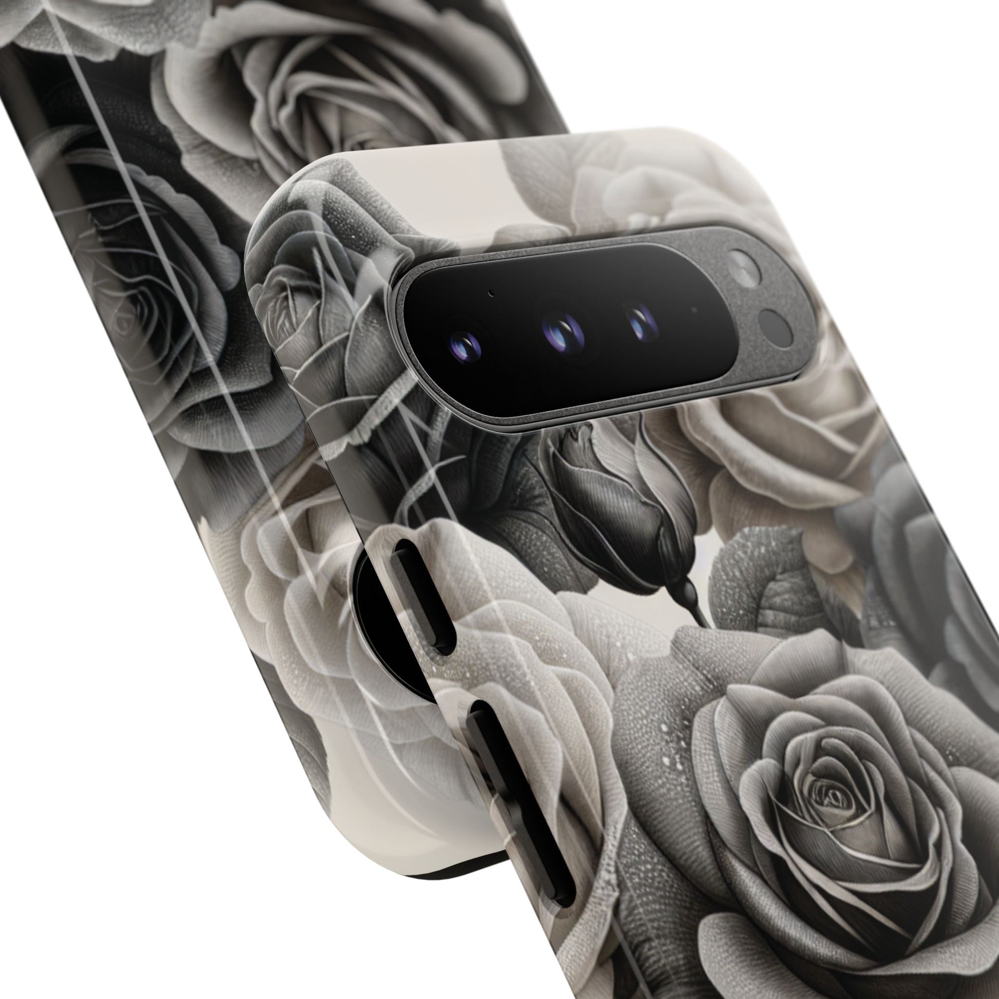 Elegant Floral Phone Case | Tough Cases with Black and White Roses | Stylish Gift for Her, Google Pixel Case, Vintage Design