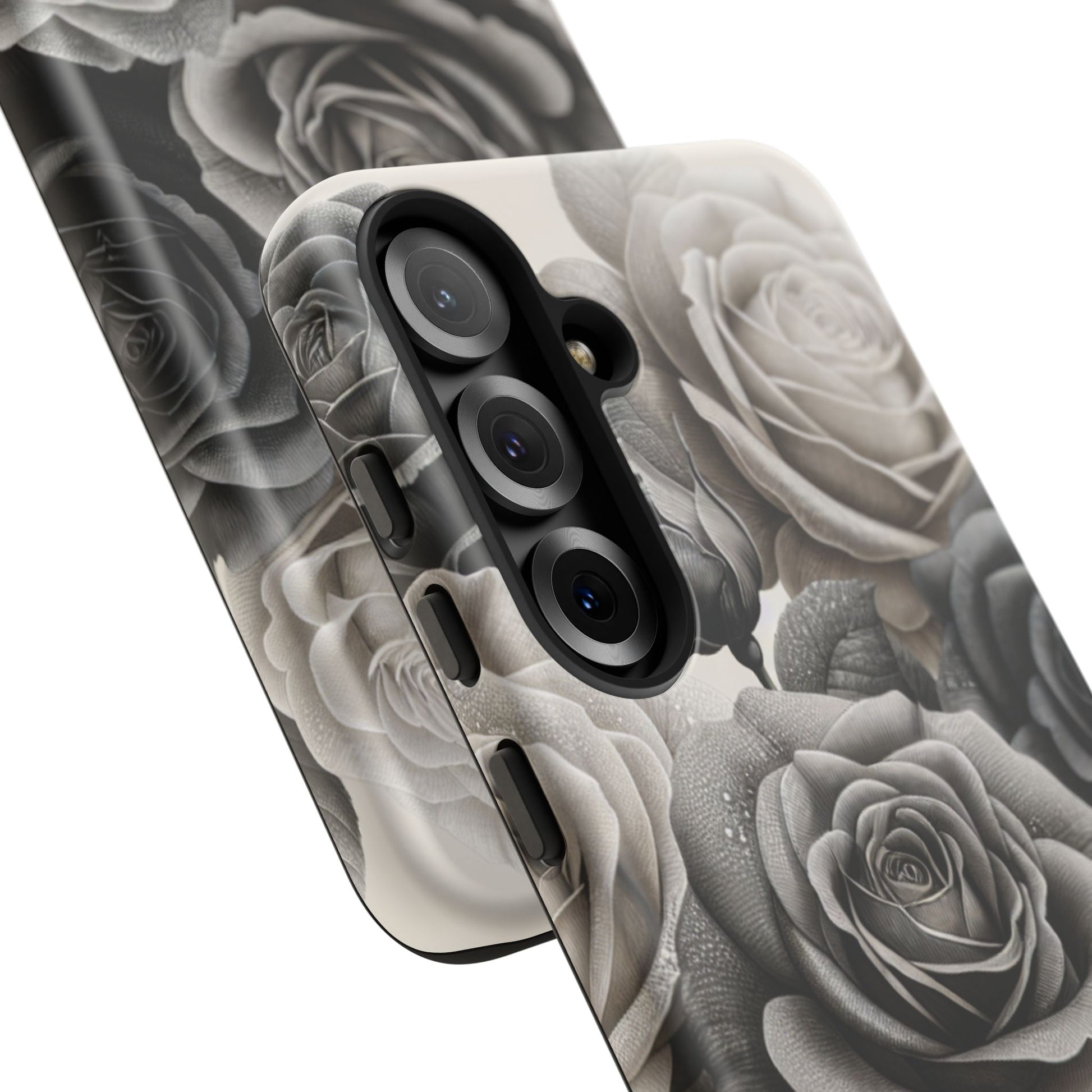 Elegant Floral Phone Case | Tough Cases with Black and White Roses | Stylish Gift for Her, Samsung Case, Vintage Design
