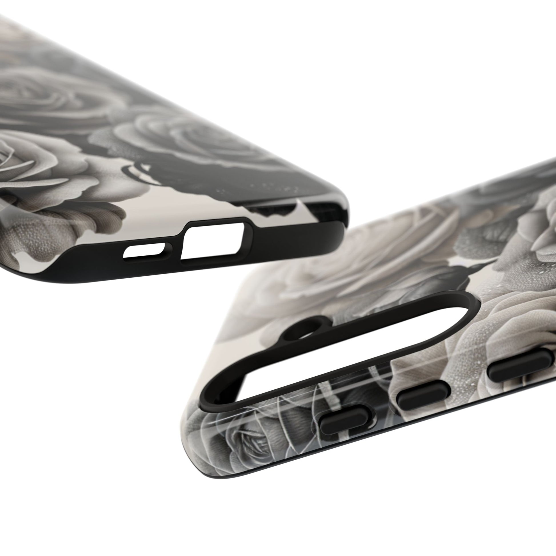 Elegant Floral Phone Case | Tough Cases with Black and White Roses | Stylish Gift for Her, Samsung Case, Vintage Design