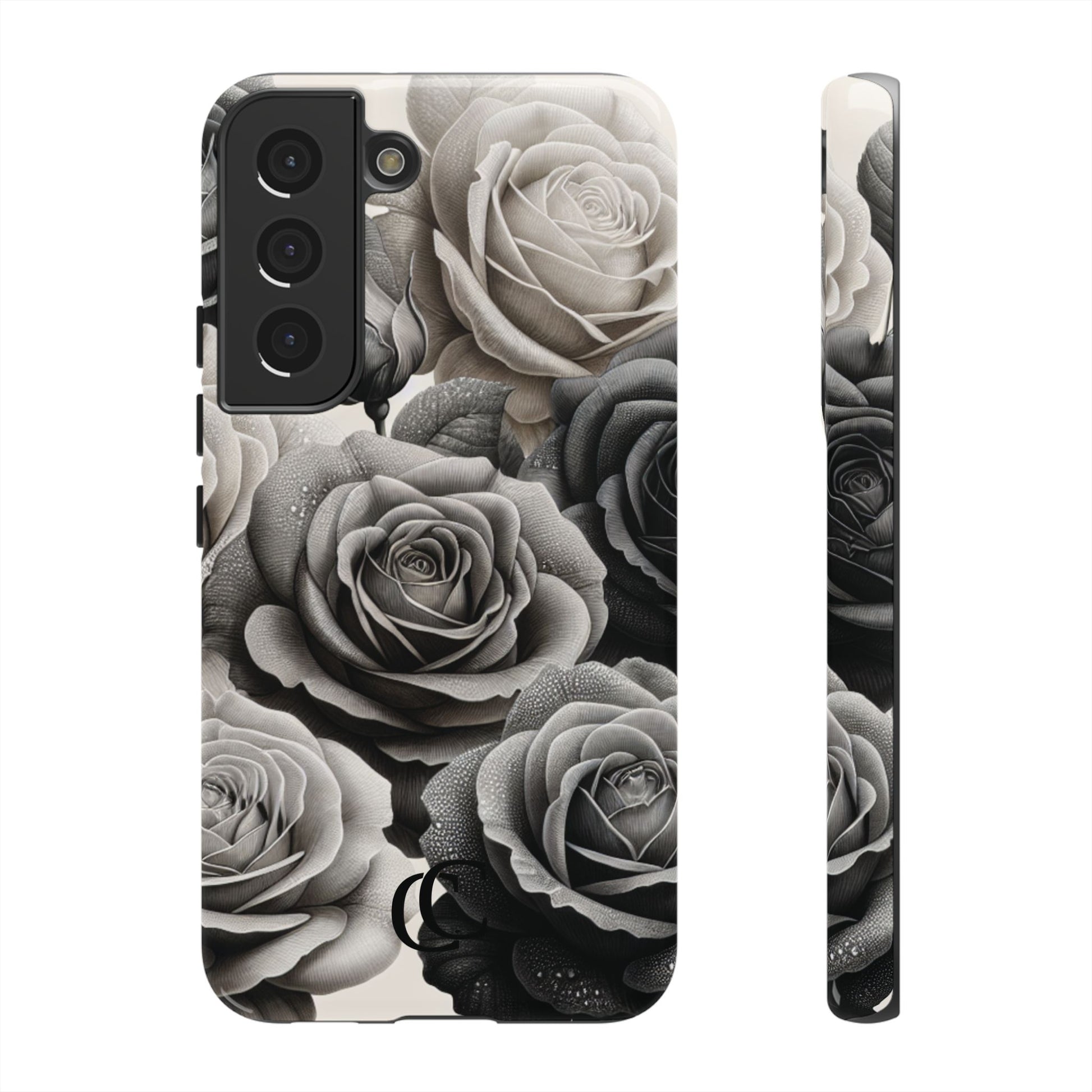 Elegant Floral Phone Case | Tough Cases with Black and White Roses | Stylish Gift for Her, Samsung Case, Vintage Design